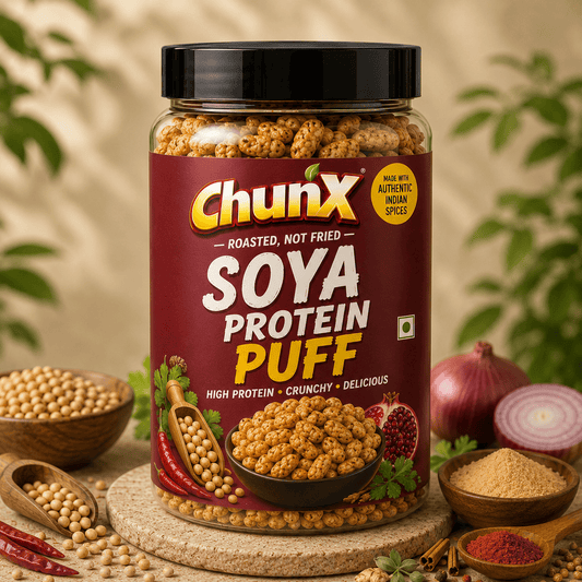 Soya Protein Puff | High Protein Crunchy Snack | Made with Soya Flour, Olive Oil & Indian Spices, 0% Palm Oil, Contains Peanut | Healthy Anytime Snack | Guilt Free, 120g