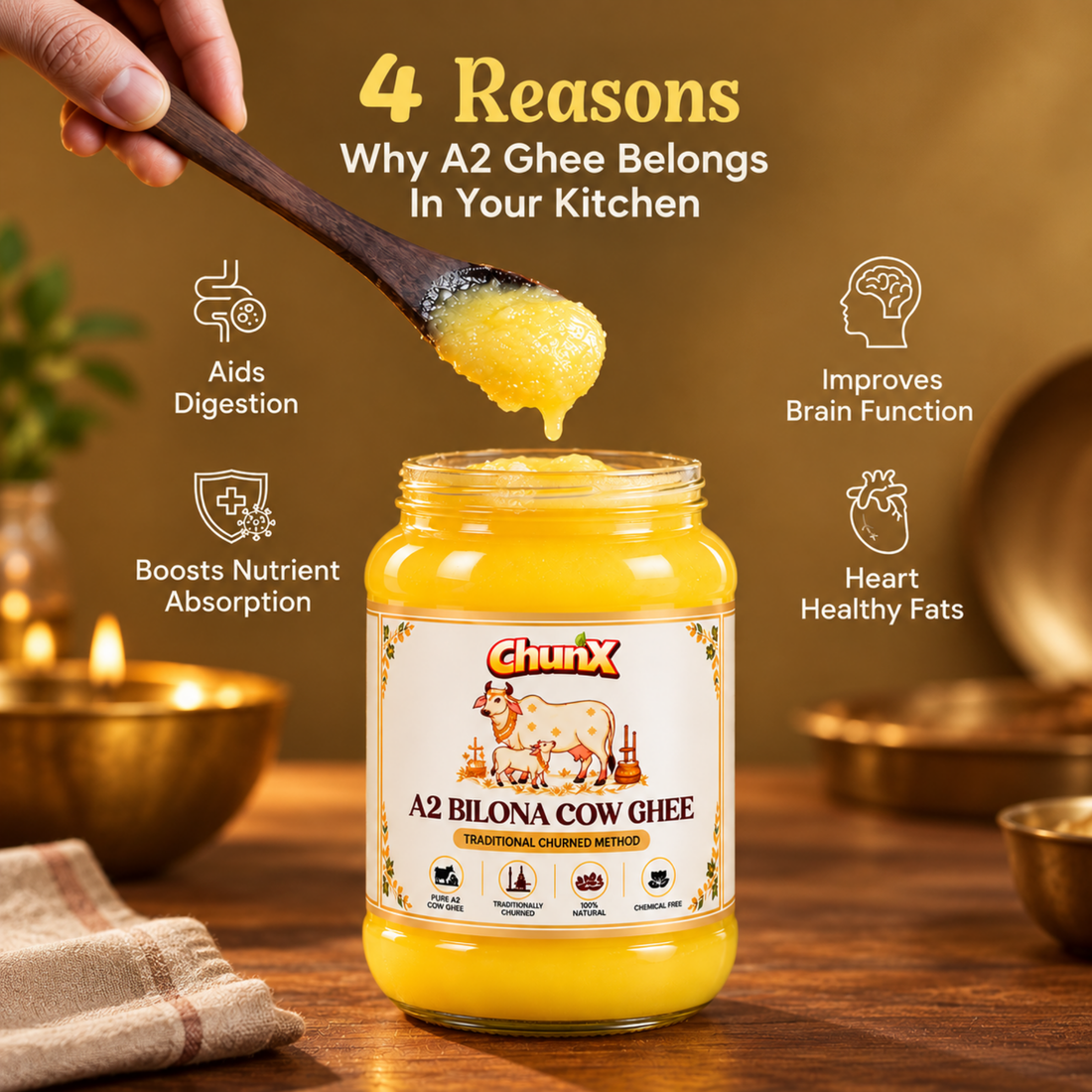 Chunx A2 Desi Cow Ghee - Traditional Bilona Churned