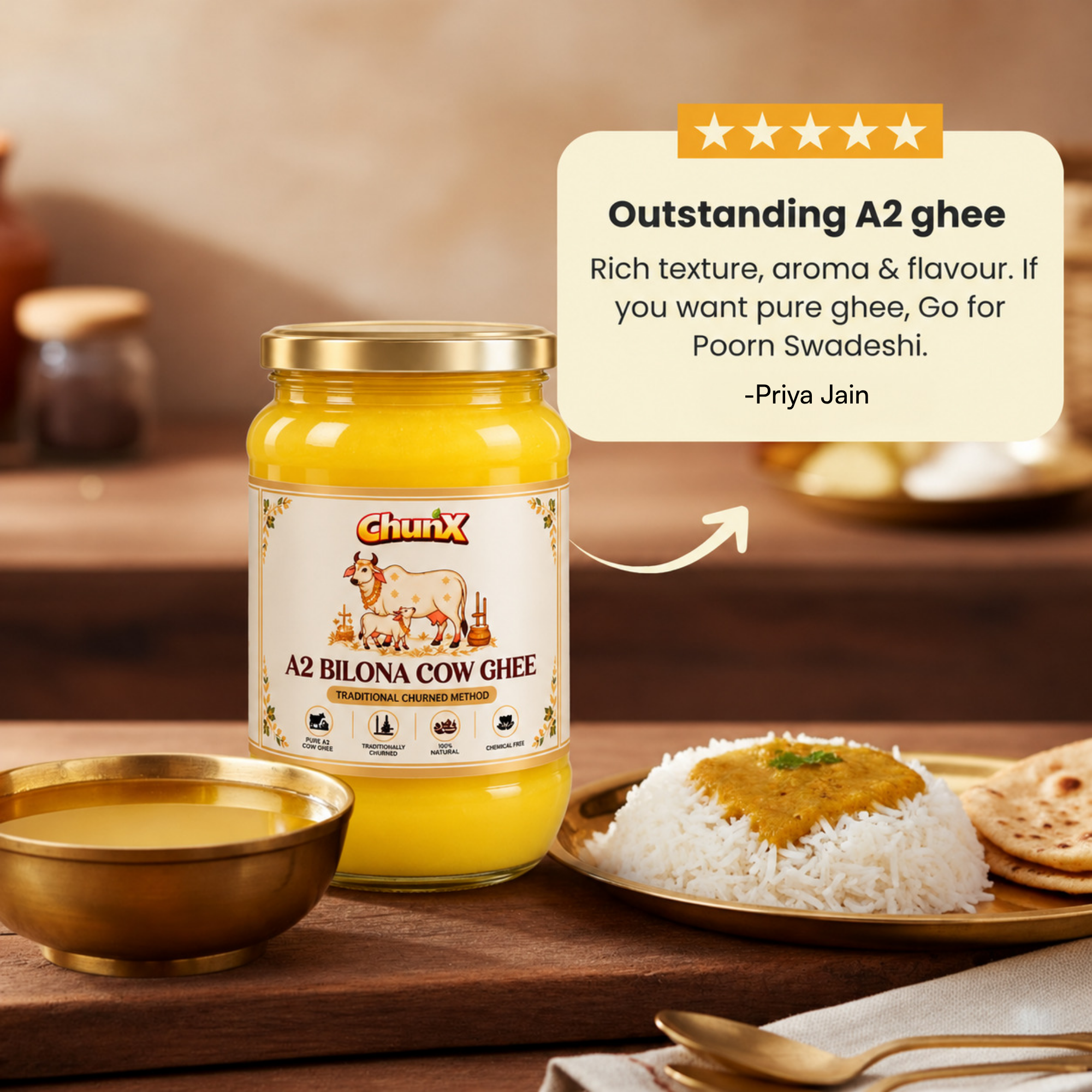 Chunx A2 Desi Cow Ghee - Traditional Bilona Churned